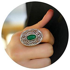 Elegant authentic retro vintage unique adjustable large glauconite Filigree Ring