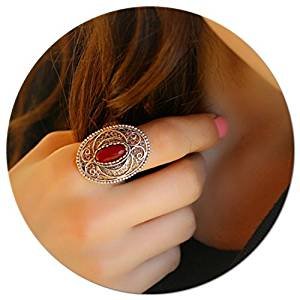 Elegant authentic retro vintage unique adjustable large Burgundy stone Filigree Ring