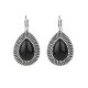 Elegant retro small unique ancient silver retro teardrop statement earrings with black stones